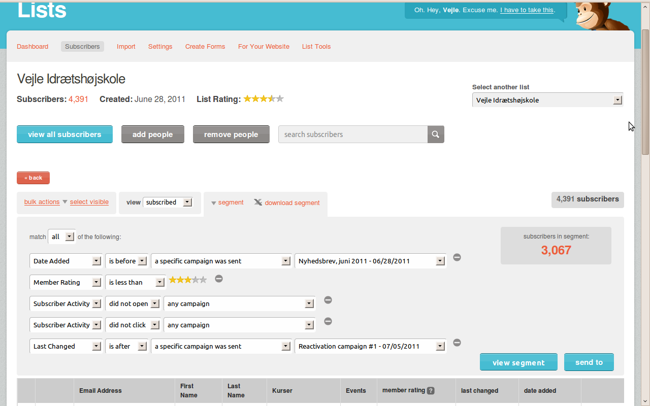 Settings for reactivation campaign in Mailchimp